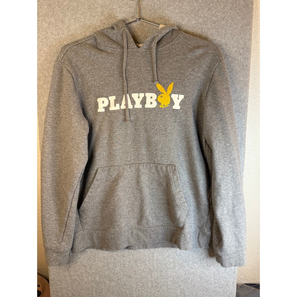 Playboy by PacSun Gray Hoodie Sweatshirt Yellow Bunny Logo Small